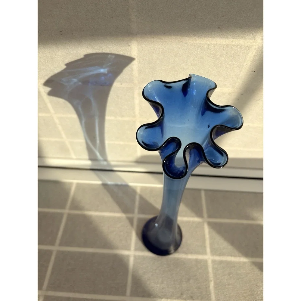 MCM Cobalt Blue Swung Vase w/6 Finger Ruffled Lip/Rim Vase LE Smith Retro 12.75